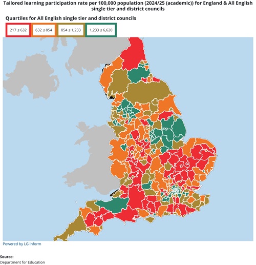 Tailored learning participation rate map of England
