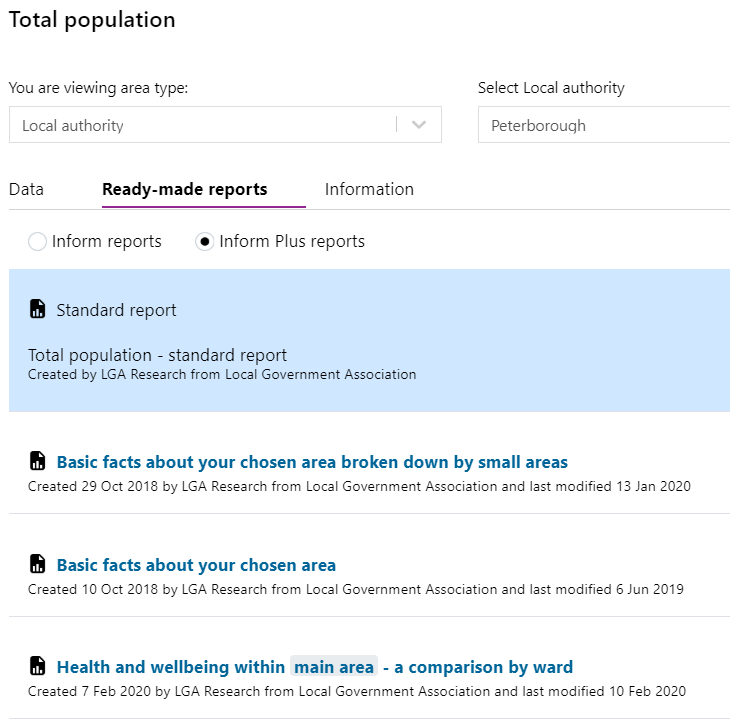 Screenshot of report examples: Various Ready made reports, the Standard reports and custom reports