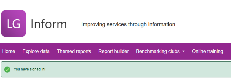 Image of the LG Inform menu bar showing the report builder option.