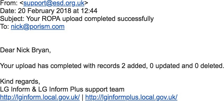 Screenshot of an example email confirmation.