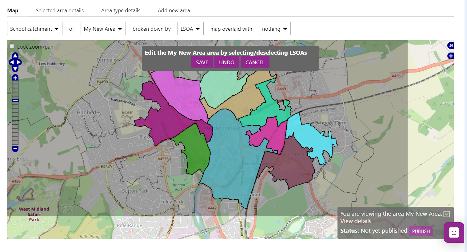 Screenshot of the selection showing layers loaded to the map as an example