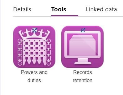 Screenshot of the Tools - The Powers and Duties and The Record Retention Schedules module link