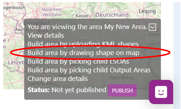 Screenshot showing an alternative way to set the map boundary: by clicking 'build area by drawing shape on map'