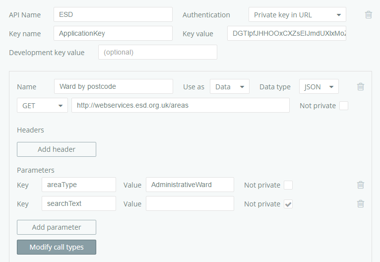 Screenshot showing how an API has been plugged into the back end of Ward Check.