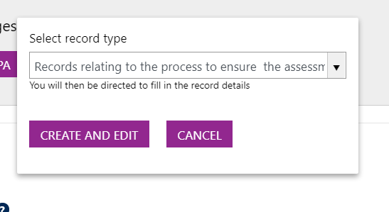 Screenshot showing the 'Create and Edit' and 'Cancel' buttons.