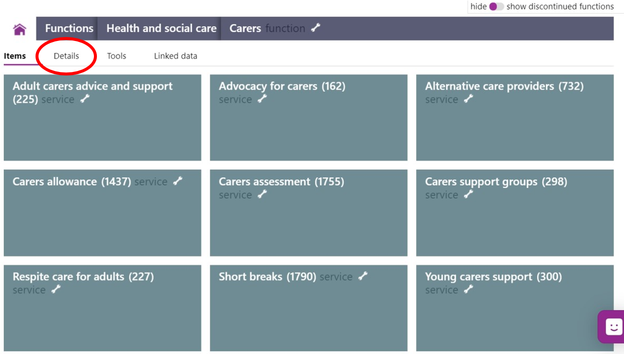 Screenshot showing performance metrics there might be for carers function under ‘details’