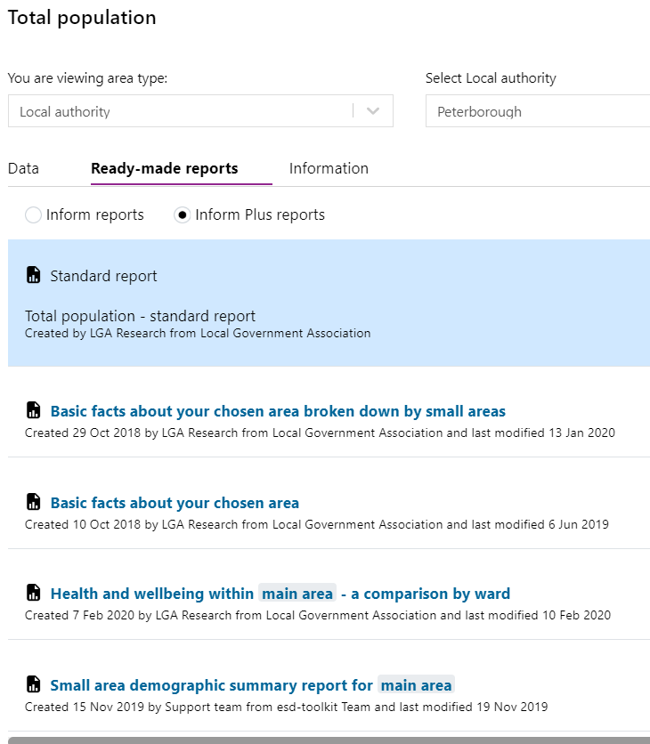 Screenshot of report examples: Various Ready made reports, the Standard reports and custom reports