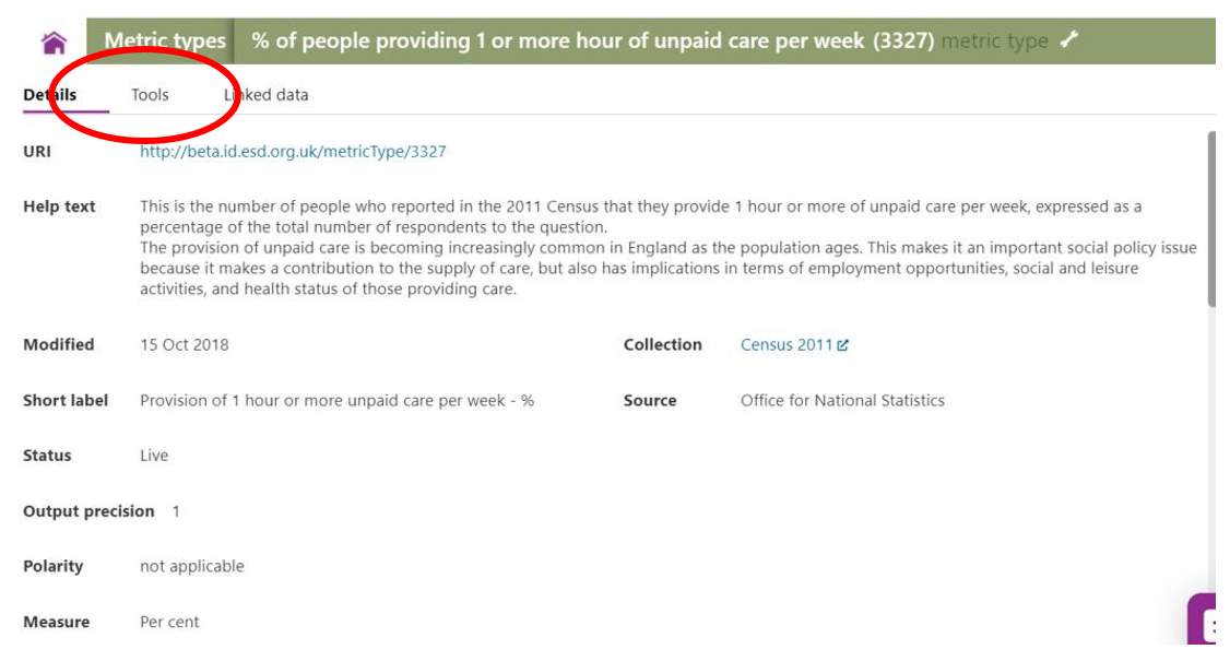 Screenshot of the Metric details - showing definition, source and other metadata