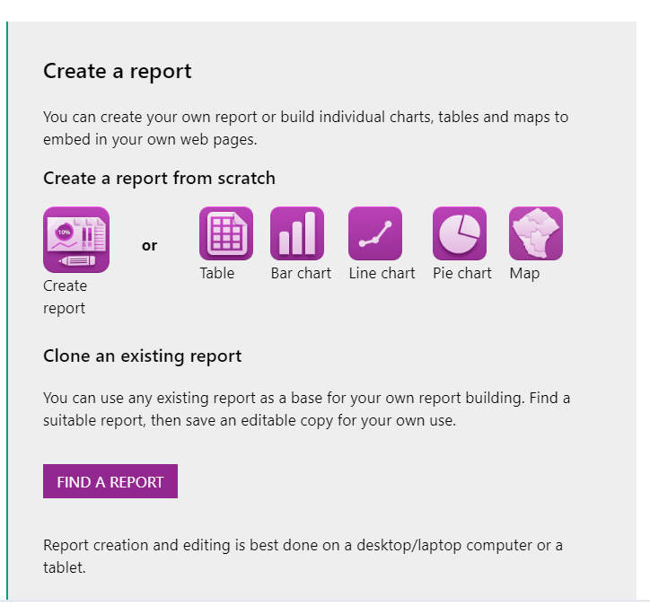 Screenshot showing where the FIND A REPORT button is.