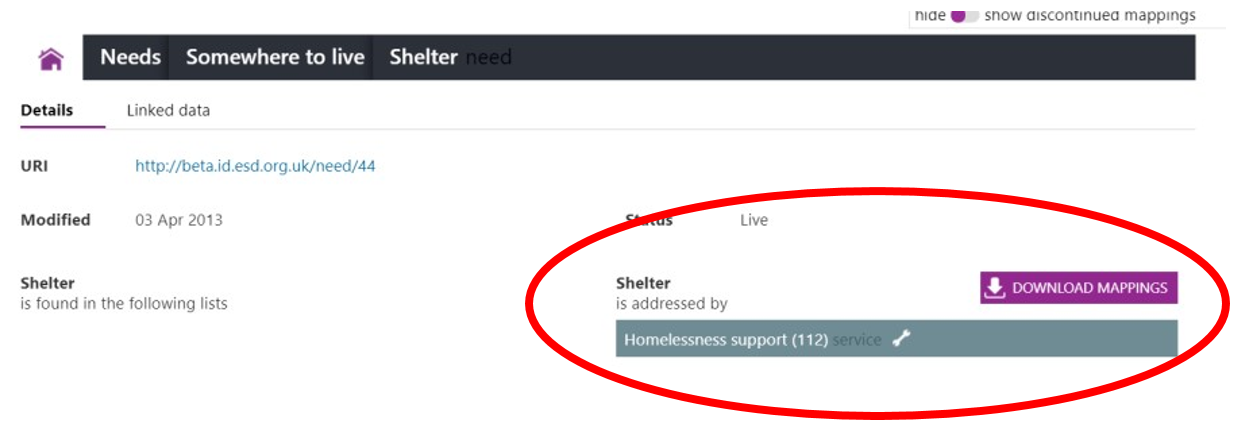 Screenshot of the 'Details' tab highlighting Homelessness support and all links available