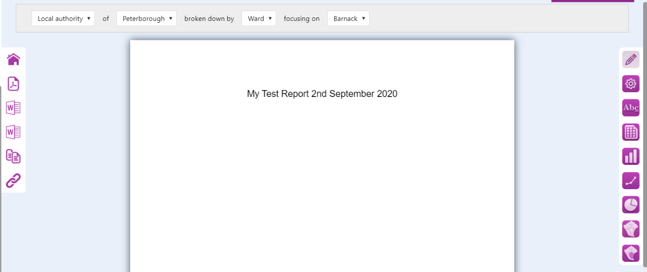 Screenshot of the report 'canvas'. Created when a report has been saved with title