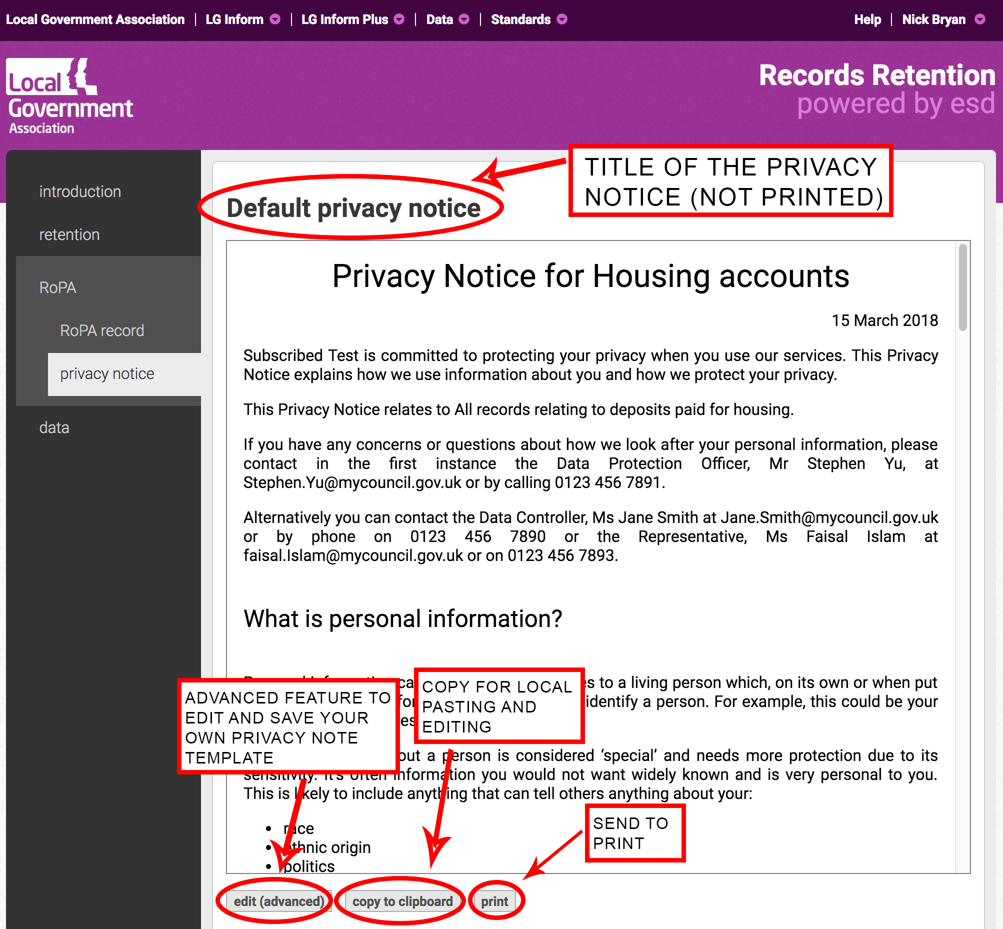 Adding a privacy notice