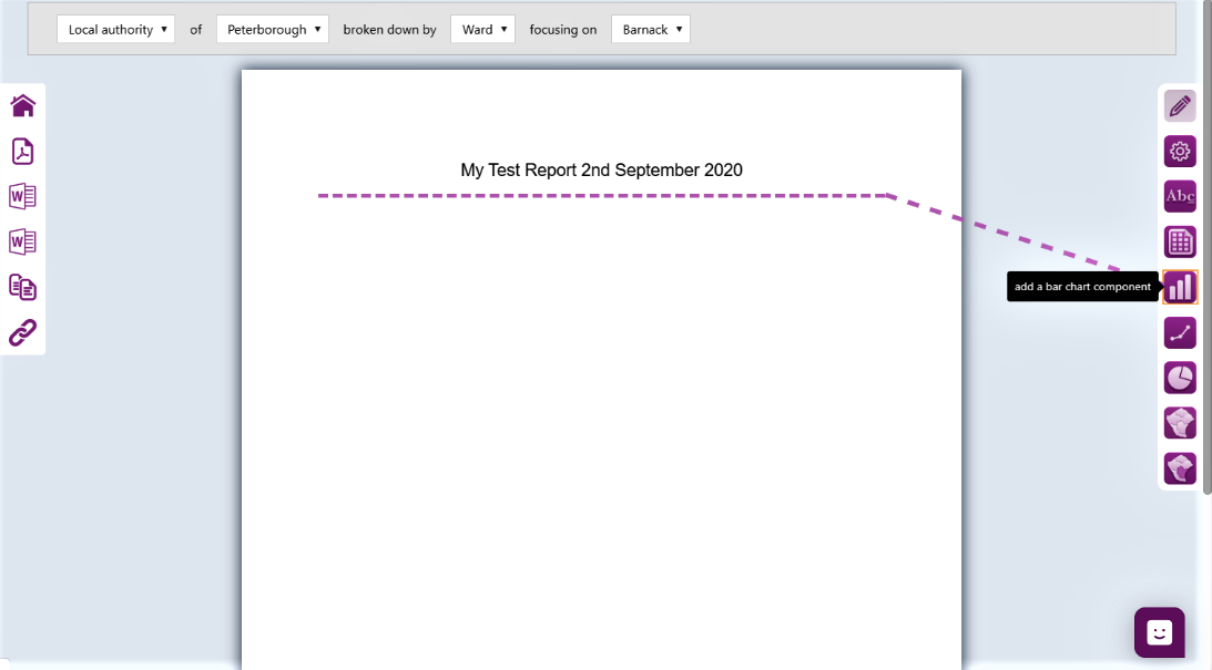 Screenshot of the line showing component positioning on the report canvass