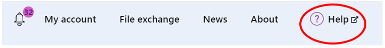 Screenshot of the top navigation showing the Help button: far right hand side.
