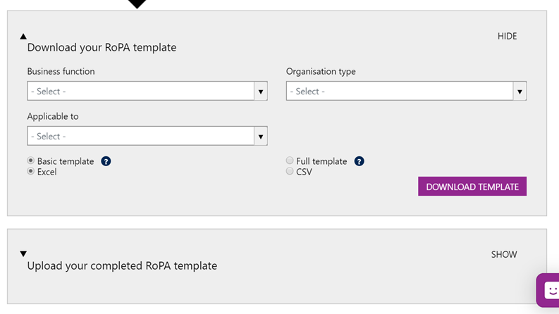 Screenshot showing where to upload a populated RoPA template