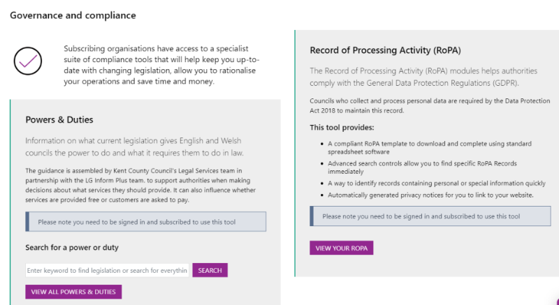 Screenshot of compliance section of LGIP