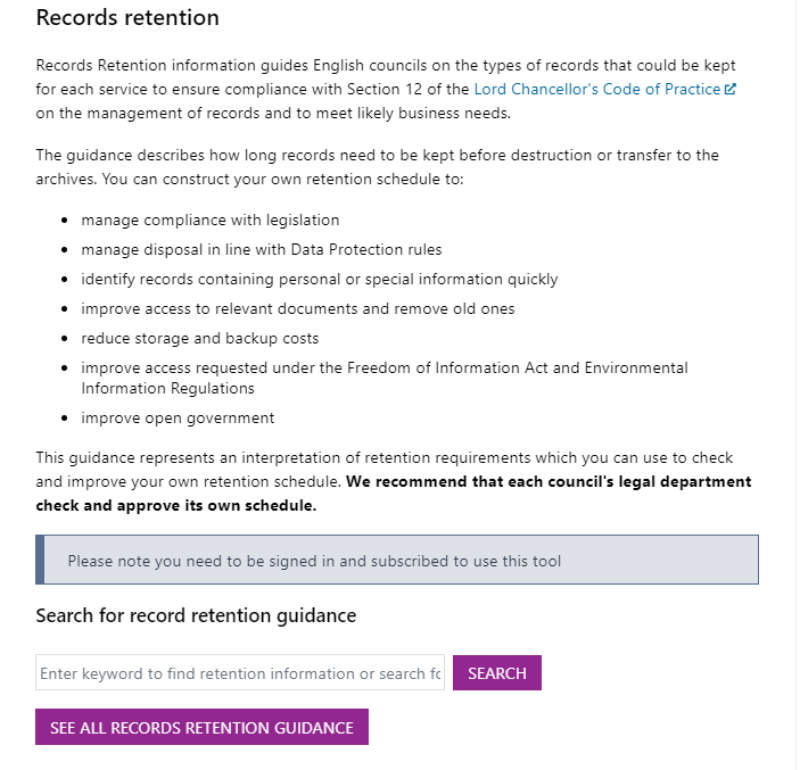 Screenshot of compliance section of LGIP